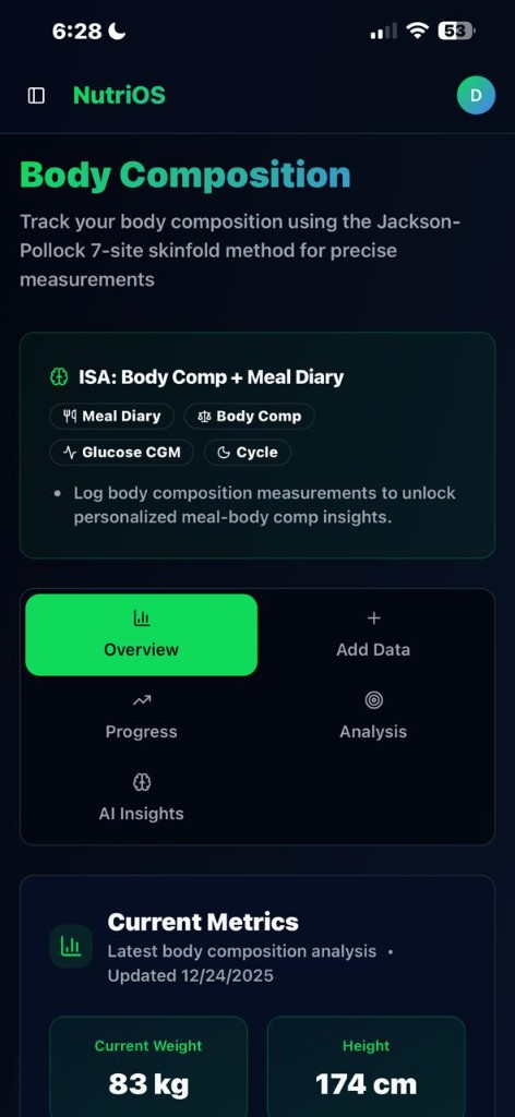 NutriOS Body Composition tracking screen