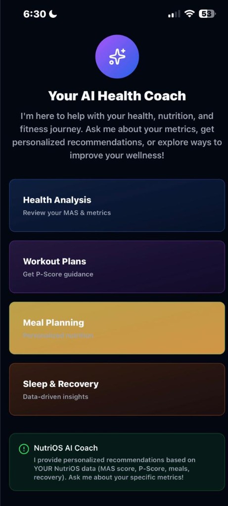 NutriOS AI Health Coach personalized guidance screen